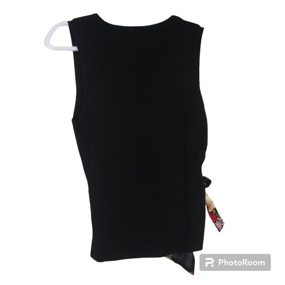 Yuka Black Floral Asymmetrical Waist Tie Sleeveless Top Tall Size T2 - Picture 2 of 8